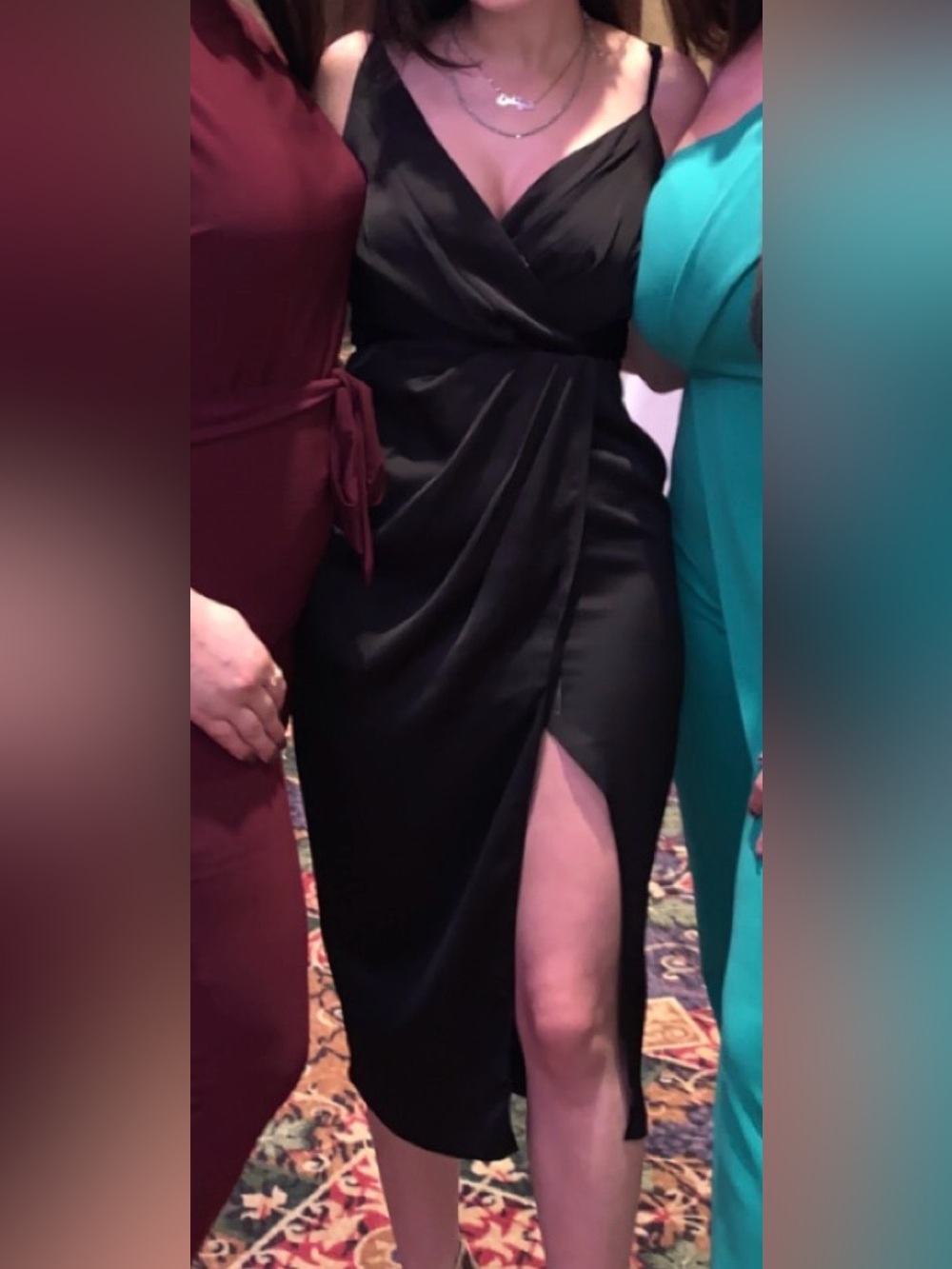 Elegant Black Slip Midi Dress with Draped Waist